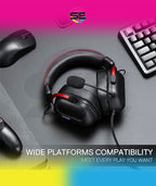 Redragon H312 CYBILL Virtual 7.1 Surround RGB USB Wired Gaming Headset – 50mm Drivers, Detachable Boom Mic, In-Line Control, Adjustable Ear Cup, Mesh Leather Headband – Black/Red
