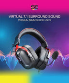 Redragon H312 CYBILL Virtual 7.1 Surround RGB USB Wired Gaming Headset – 50mm Drivers, Detachable Boom Mic, In-Line Control, Adjustable Ear Cup, Mesh Leather Headband – Black/Red