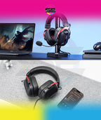 Redragon H312 CYBILL Virtual 7.1 Surround RGB USB Wired Gaming Headset – 50mm Drivers, Detachable Boom Mic, In-Line Control, Adjustable Ear Cup, Mesh Leather Headband – Black/Red