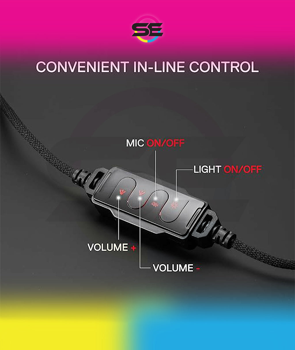 Redragon H312 CYBILL Virtual 7.1 Surround RGB USB Wired Gaming Headset – 50mm Drivers, Detachable Boom Mic, In-Line Control, Adjustable Ear Cup, Mesh Leather Headband – Black/Red