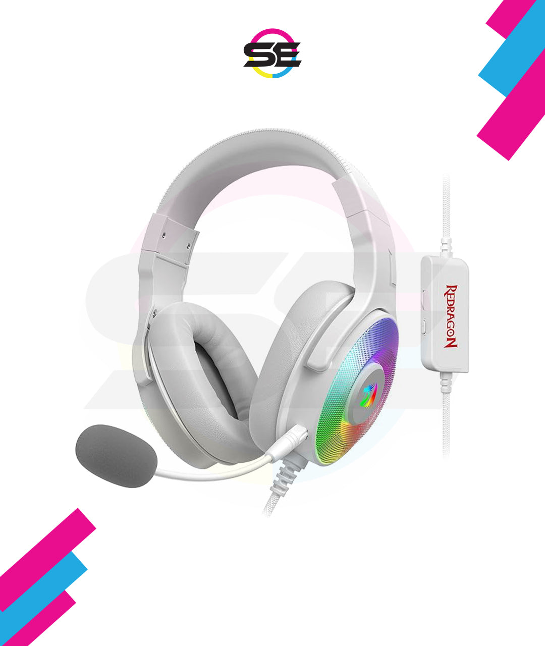Redragon H350 RGB Wired Gaming Headset – 50mm Drivers, 2.0 Stereo Surround, RGB Earcup Underglow (Dynamic/Static/Off), Detachable Noise-Canceling Mic, In-Line Control – White
