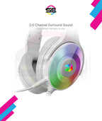Redragon H350 RGB Wired Gaming Headset – 50mm Drivers, 2.0 Stereo Surround, RGB Earcup Underglow (Dynamic/Static/Off), Detachable Noise-Canceling Mic, In-Line Control – White