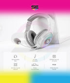Redragon H350 RGB Wired Gaming Headset – 50mm Drivers, 2.0 Stereo Surround, RGB Earcup Underglow (Dynamic/Static/Off), Detachable Noise-Canceling Mic, In-Line Control – White