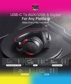 Redragon H386 DIOMEDES Wired Gaming Headset – 7.1 Surround Sound, 53mm Drivers, 188g Honeycomb Shell, Steel Frame, Detachable Boom Mic, USB-C/AUX/USB-A – Black/Red
