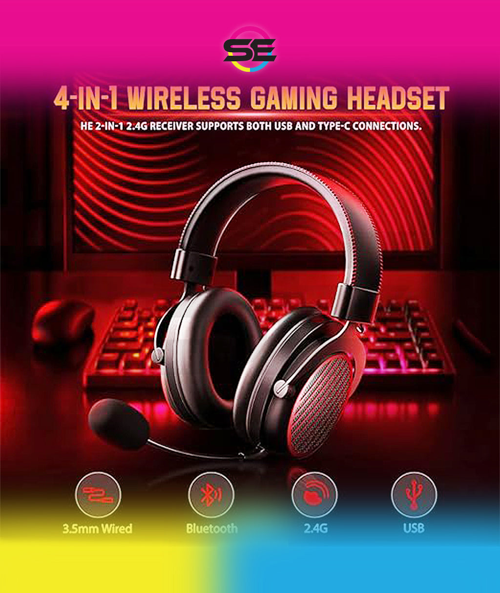 Redragon H540 PRO 4-in-1 Wireless Gaming Headset – Virtual 7.1 Surround, 53mm Drivers, Memory Foam, 360° Detachable Mic, Aluminum Bracket – Black