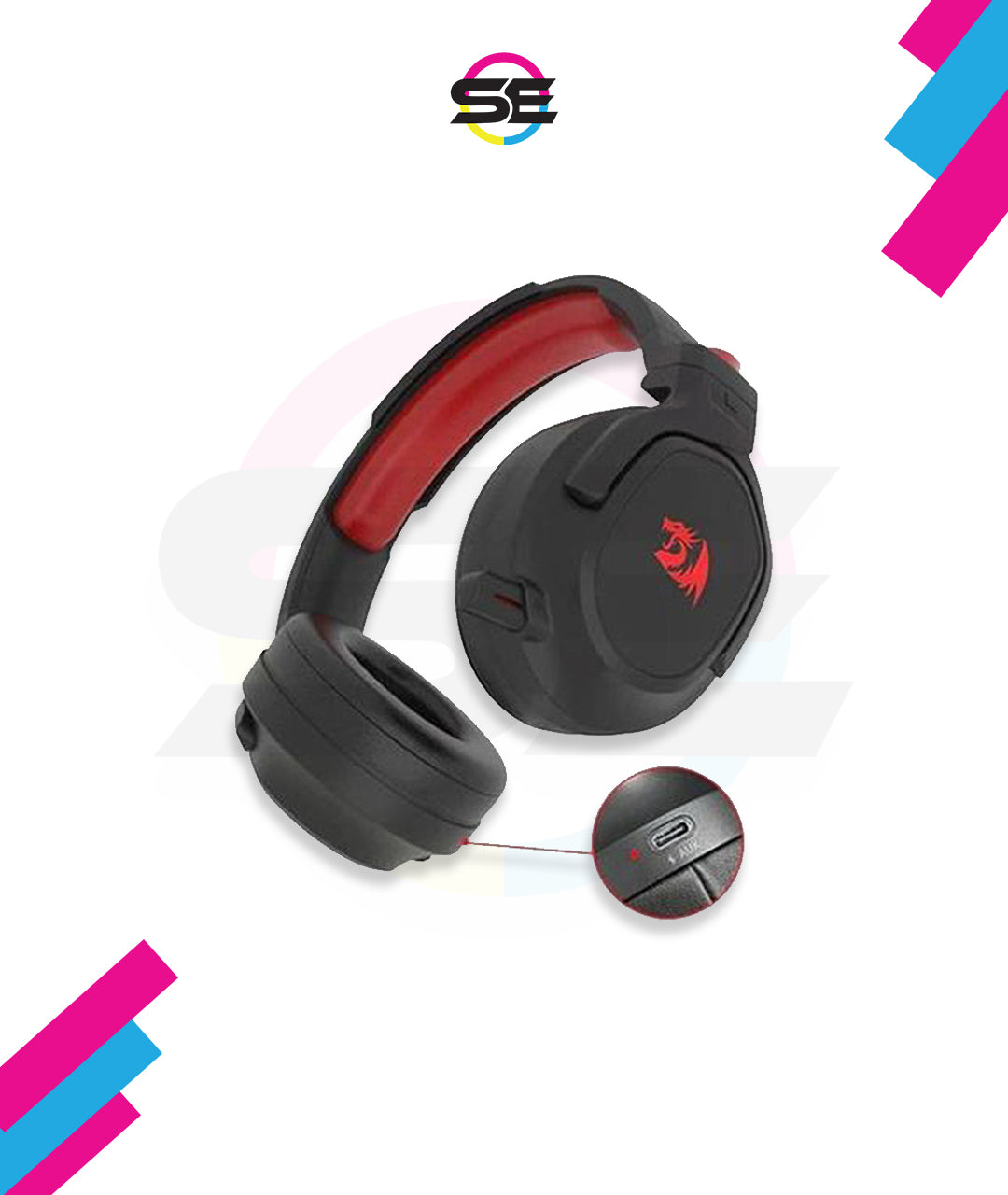 Redragon H838 HADES Wireless Gaming Headset – 2.4G & Bluetooth, Retractable Mic, Type-C Charging, Foldable Design – Black/Red