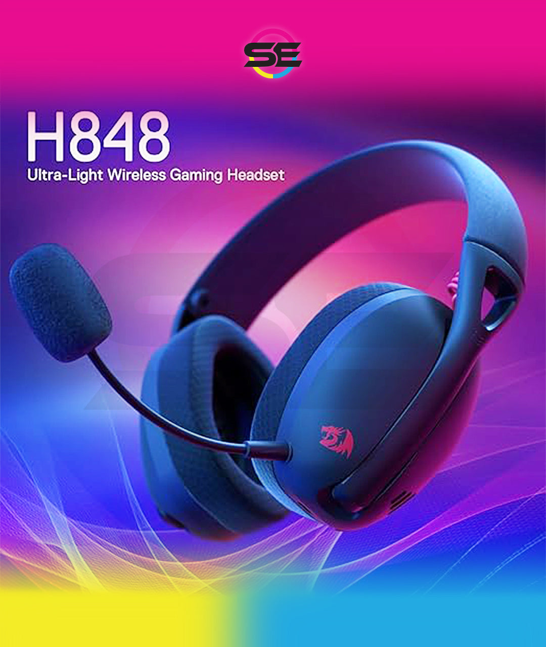 Redragon H848 IRE PRO Ultra-Light Wireless Gaming Headset – 3-Mode (2.4G/BT/Wired), 40mm Drivers, Virtual 7.1, 25H Battery, Detachable Mic – Black