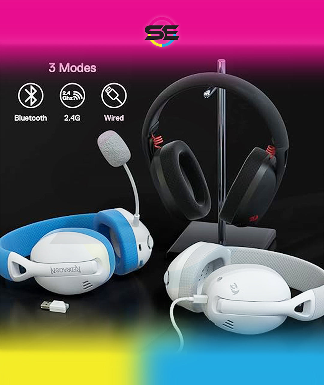 Redragon H848 IRE PRO Ultra-Light Wireless Gaming Headset – 3-Mode (2.4G/BT/Wired), 40mm Drivers, Virtual 7.1, 25H Battery, Detachable Mic – Black