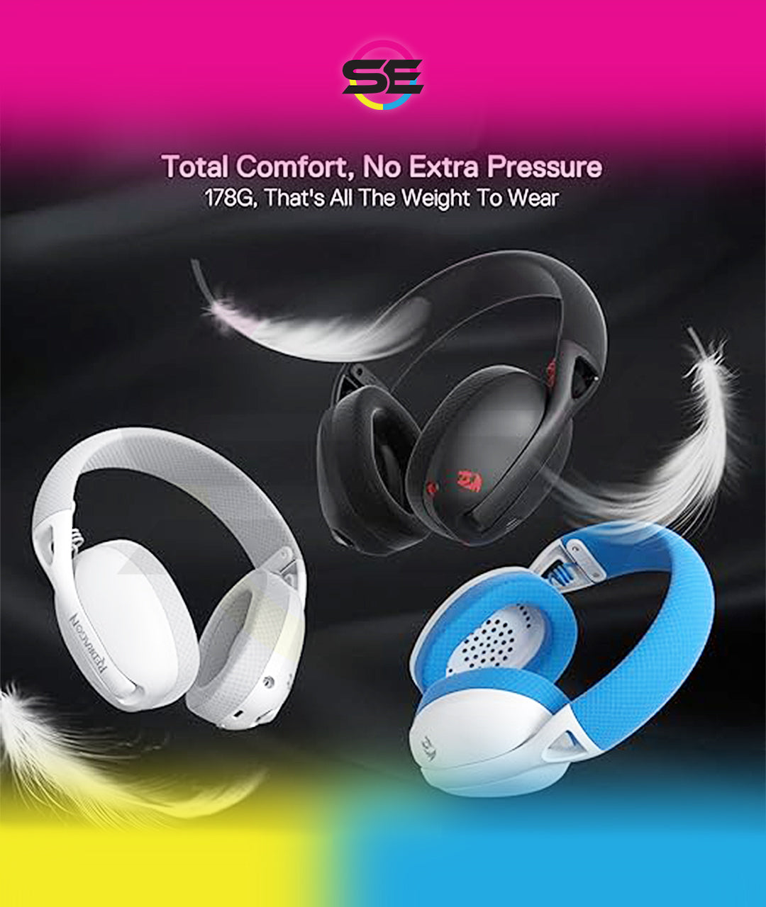 Redragon H848 IRE PRO Ultra-Light Wireless Gaming Headset – 3-Mode (2.4G/BT/Wired), 40mm Drivers, Virtual 7.1, 25H Battery, Detachable Mic – Black