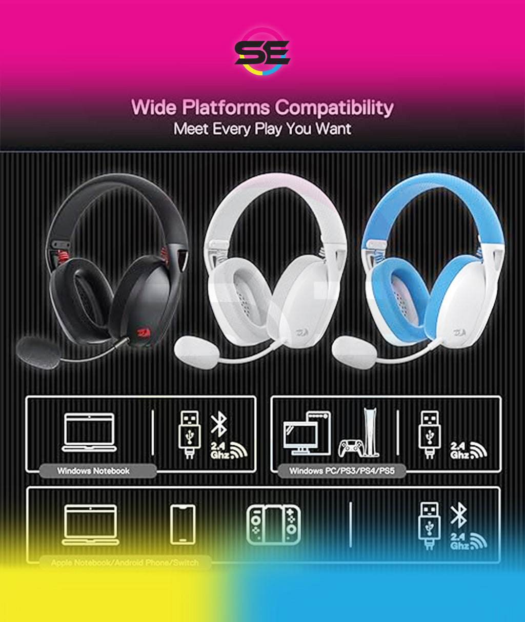 Redragon H848 IRE PRO Ultra-Light Wireless Gaming Headset – 3-Mode (2.4G/BT/Wired), 40mm Drivers, Virtual 7.1, 25H Battery, Detachable Mic – Black