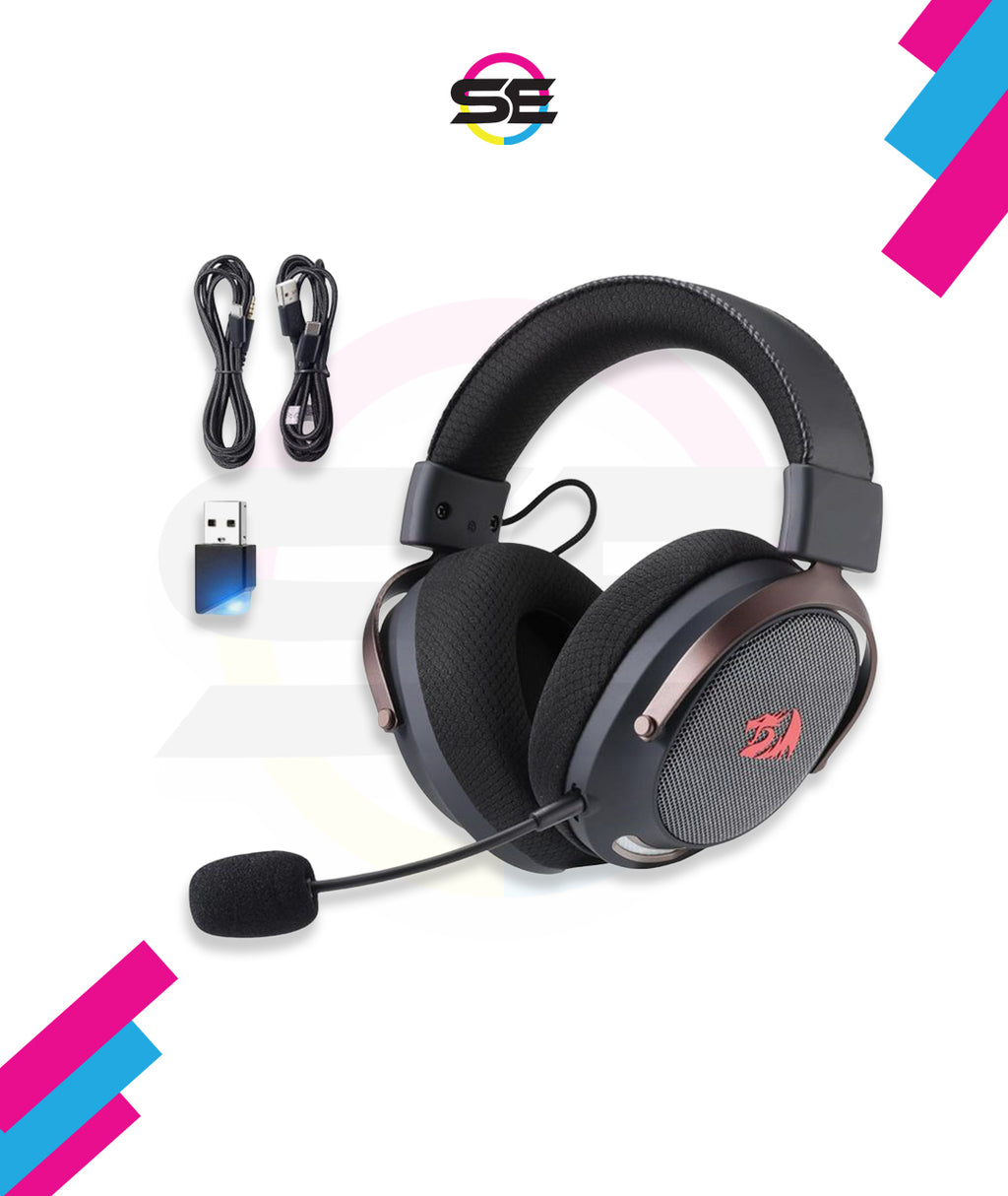 Redragon H858 ARROW PRO CARBON 3-Mode Wireless Gaming Headset – 53mm Drivers, Virtual 7.1, 20H+ Battery, Detachable Noise-Canceling Mic, On-Ear Controls – Carbon Gray