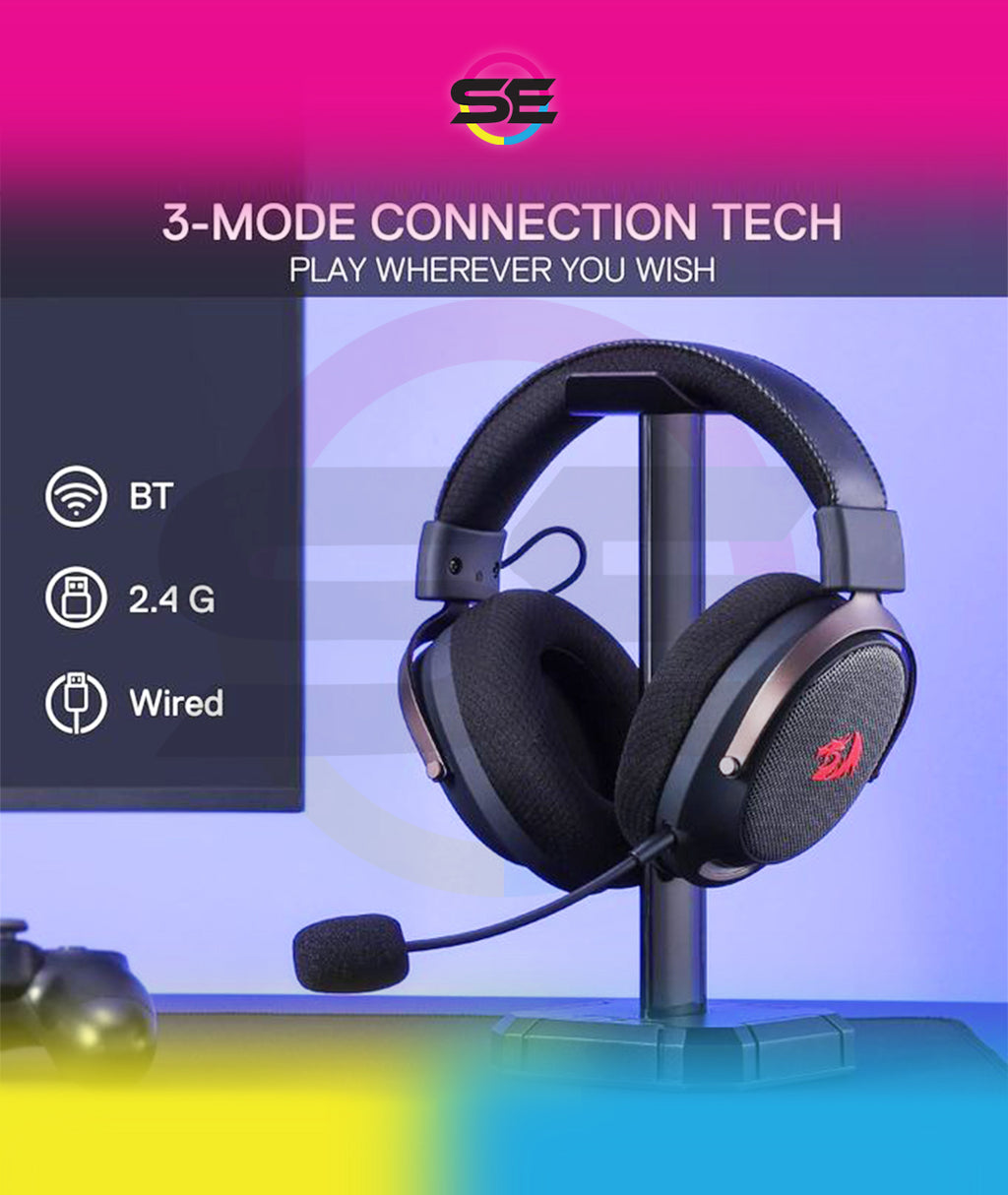 Redragon H858 ARROW PRO CARBON 3-Mode Wireless Gaming Headset – 53mm Drivers, Virtual 7.1, 20H+ Battery, Detachable Noise-Canceling Mic, On-Ear Controls – Carbon Gray
