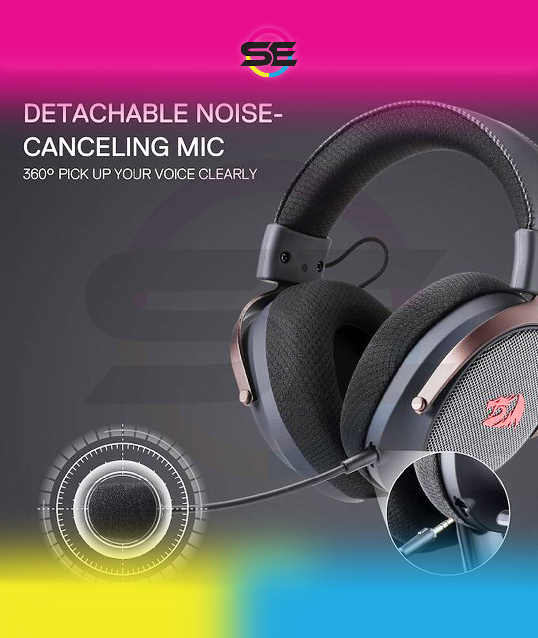 Redragon H858 ARROW PRO CARBON 3-Mode Wireless Gaming Headset – 53mm Drivers, Virtual 7.1, 20H+ Battery, Detachable Noise-Canceling Mic, On-Ear Controls – Carbon Gray