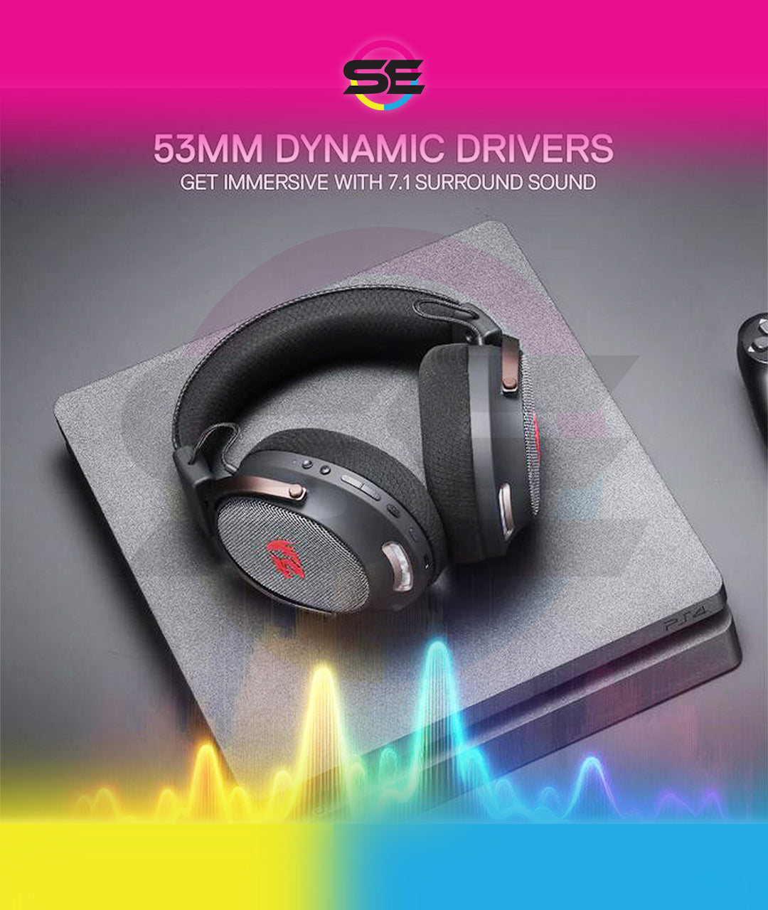 Redragon H858 ARROW PRO CARBON 3-Mode Wireless Gaming Headset – 53mm Drivers, Virtual 7.1, 20H+ Battery, Detachable Noise-Canceling Mic, On-Ear Controls – Carbon Gray