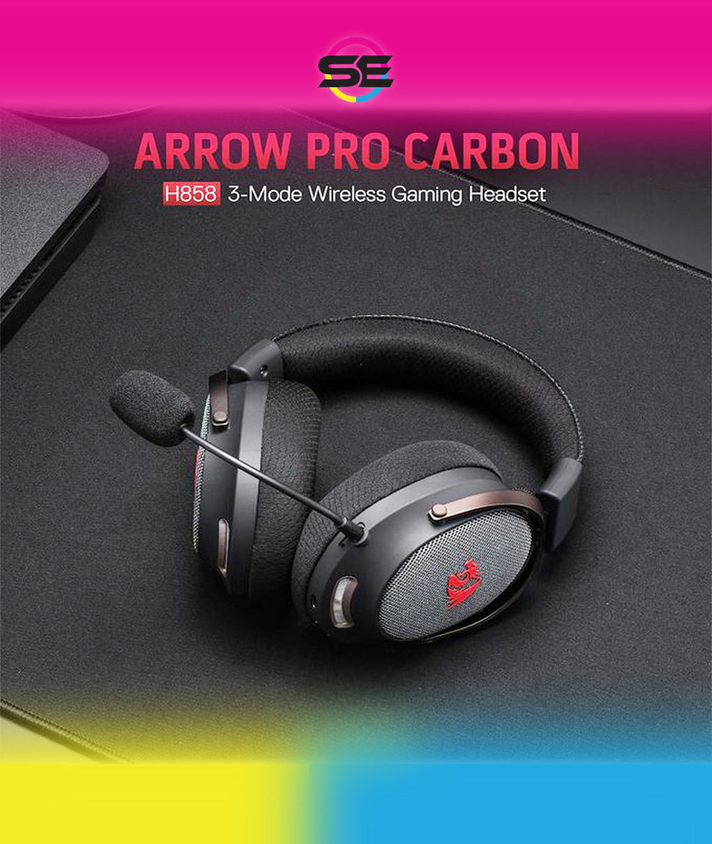 Redragon H858 ARROW PRO CARBON 3-Mode Wireless Gaming Headset – 53mm Drivers, Virtual 7.1, 20H+ Battery, Detachable Noise-Canceling Mic, On-Ear Controls – Carbon Gray
