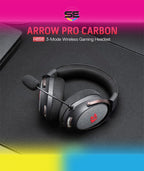 Redragon H858 ARROW PRO CARBON 3-Mode Wireless Gaming Headset – 53mm Drivers, Virtual 7.1, 20H+ Battery, Detachable Noise-Canceling Mic, On-Ear Controls – Carbon Gray