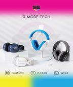 Redragon H878 SKULD PRO 3-Mode Wireless Gaming Headset – 40mm Drivers, Virtual 7.1, 200g Featherlight, Washable Fabric, Detachable Mic, Blue Vibe Lighting – White/Blue