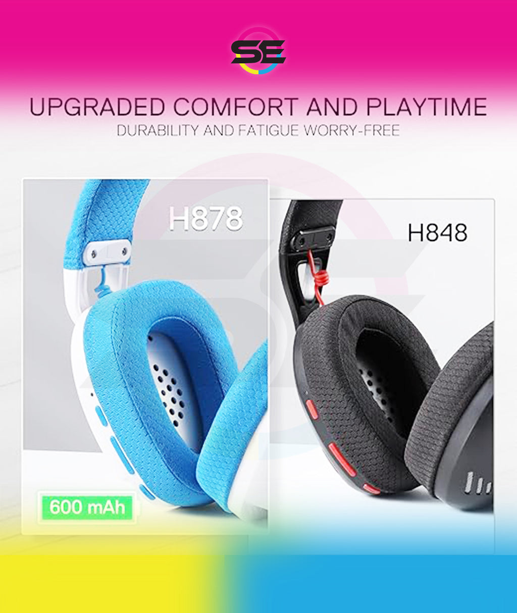 Redragon H878 SKULD PRO 3-Mode Wireless Gaming Headset – 40mm Drivers, Virtual 7.1, 200g Featherlight, Washable Fabric, Detachable Mic, Blue Vibe Lighting – White/Blue