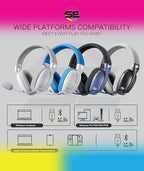 Redragon H878 SKULD PRO 3-Mode Wireless Gaming Headset – 40mm Drivers, Virtual 7.1, 200g Featherlight, Washable Fabric, Detachable Mic, Blue Vibe Lighting – White/Blue