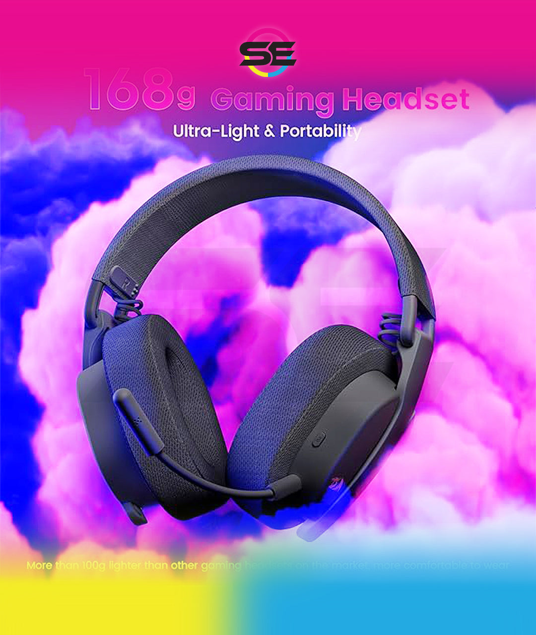 Redragon H888 3-in-1 Wireless Gaming Headset – 168g Ultra-Light, 40mm Drivers, Virtual 7.1 Surround, Mesh Fabric, Detachable Mic – Black / White
