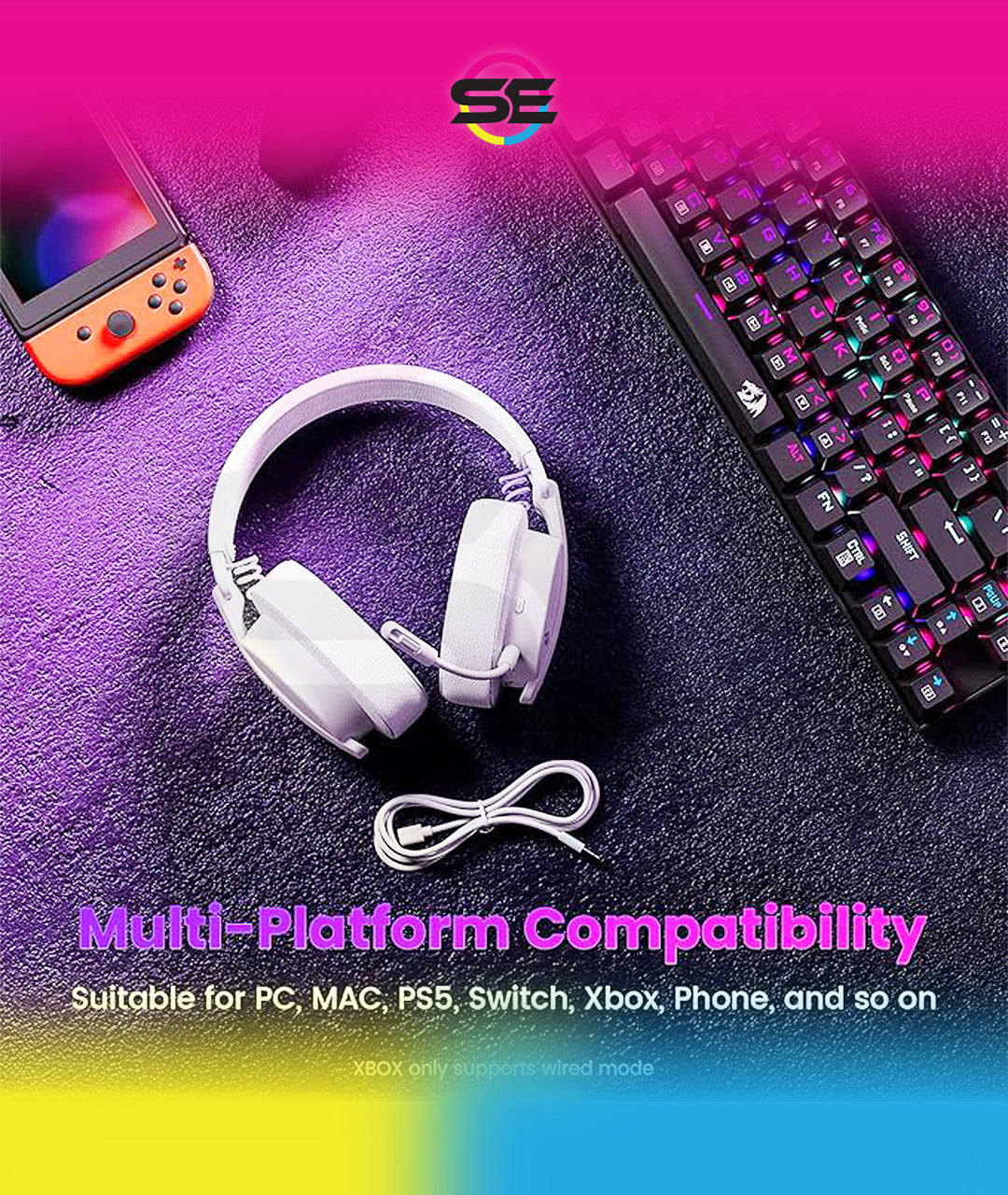 Redragon H888 3-in-1 Wireless Gaming Headset – 168g Ultra-Light, 40mm Drivers, Virtual 7.1 Surround, Mesh Fabric, Detachable Mic – Black / White