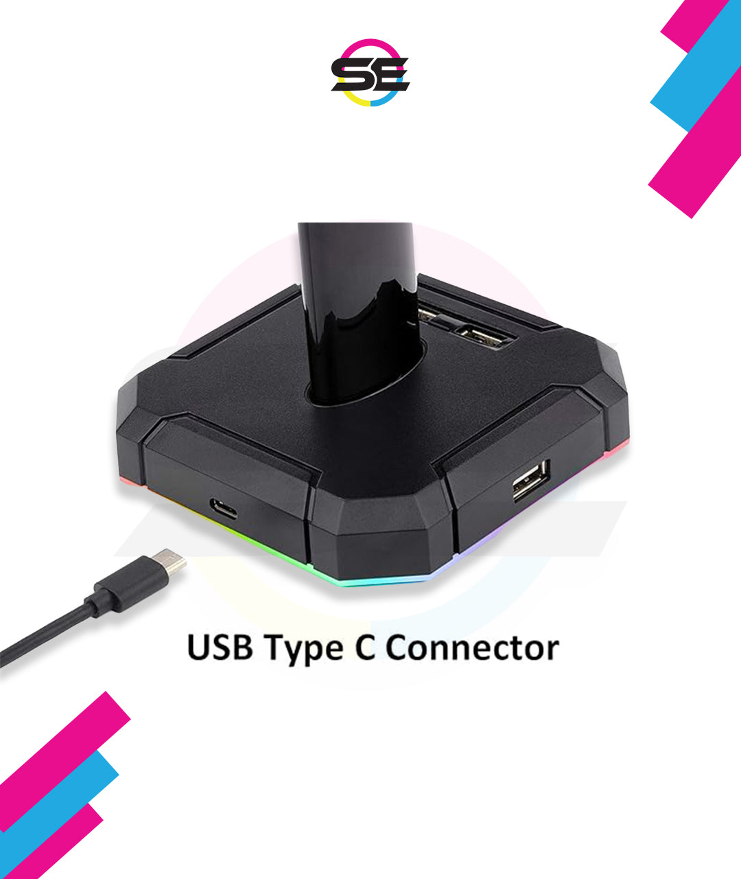 Redragon HA300 SCEPTER PRO RGB Gaming Headset Stand – Aluminum Bar, 2x USB Hub, 3.5mm AUX, Type-C Powered, Non-Slip Base – Black