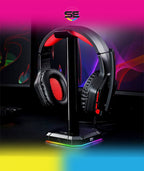 Redragon HA300 SCEPTER PRO RGB Gaming Headset Stand – Aluminum Bar, 2x USB Hub, 3.5mm AUX, Type-C Powered, Non-Slip Base – Black
