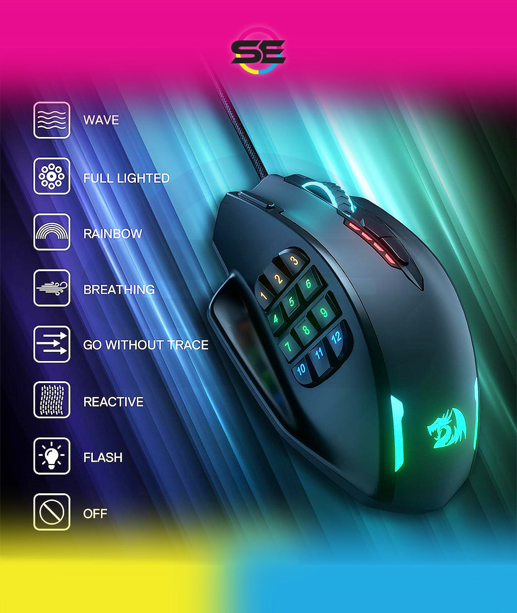 Redragon IMPACT MMO Wired Gaming Mouse 12400 DPI