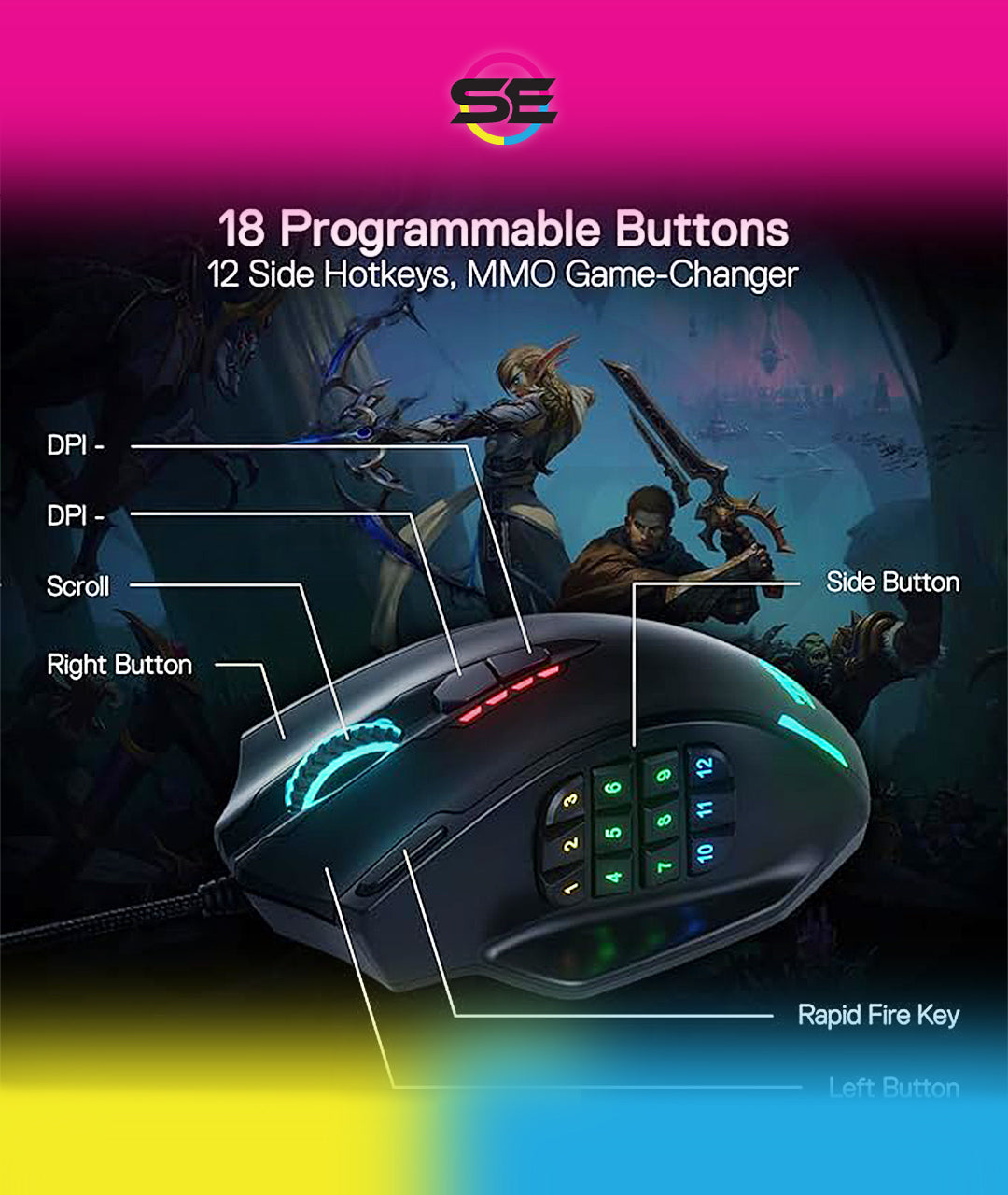 Redragon IMPACT MMO Wired Gaming Mouse 12400 DPI