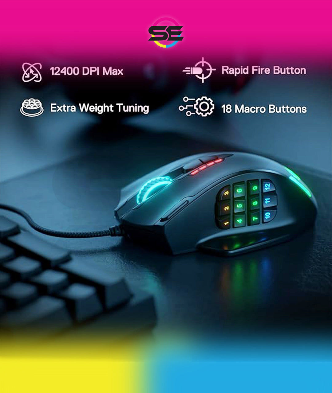 Redragon IMPACT MMO Wired Gaming Mouse 12400 DPI
