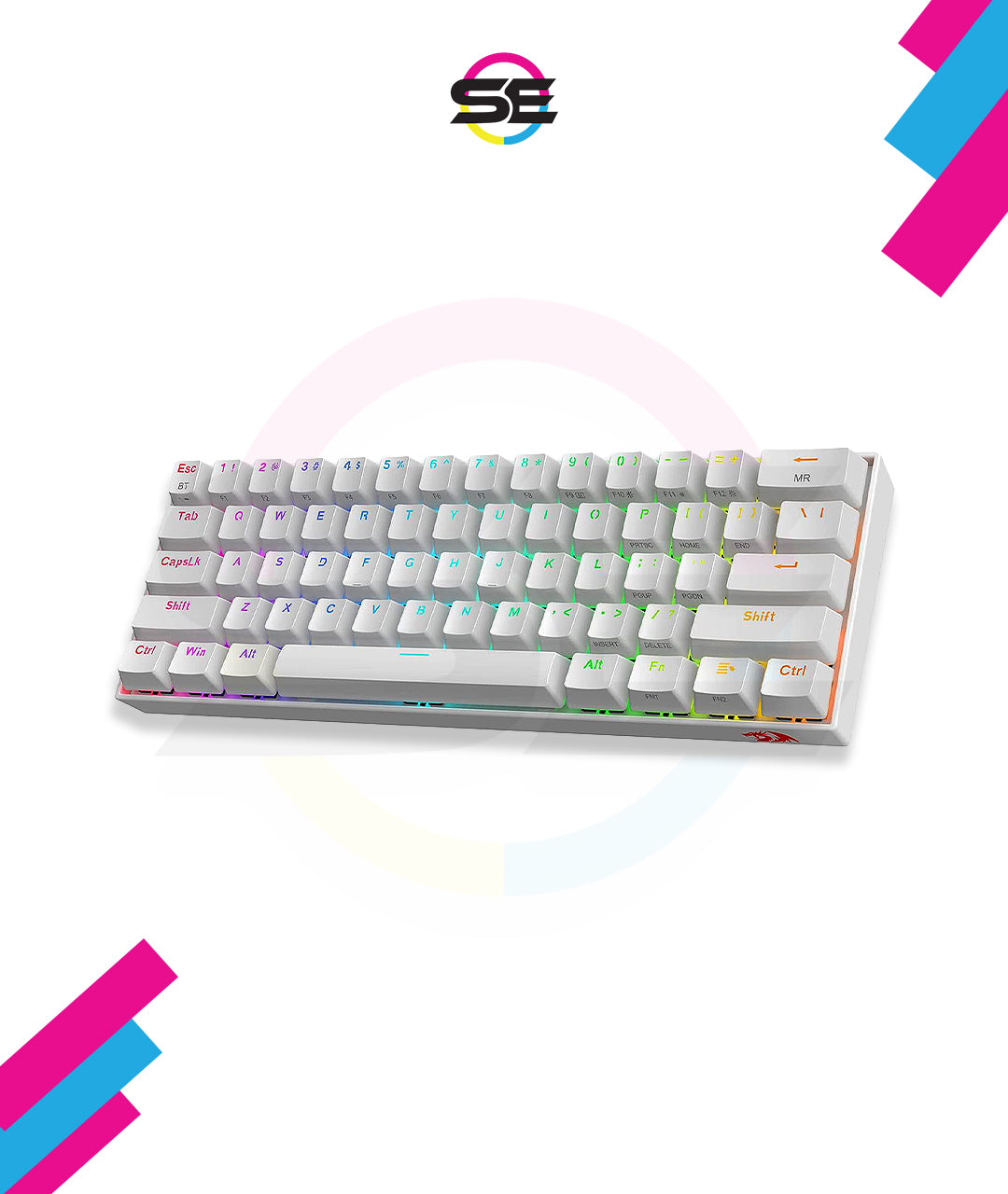 Redragon K530 Pro Draconic 60% RGB 3-Mode Wireless Mechanical Gaming Keyboard – 61 Keys, Hot-Swappable, Blue Switch – White