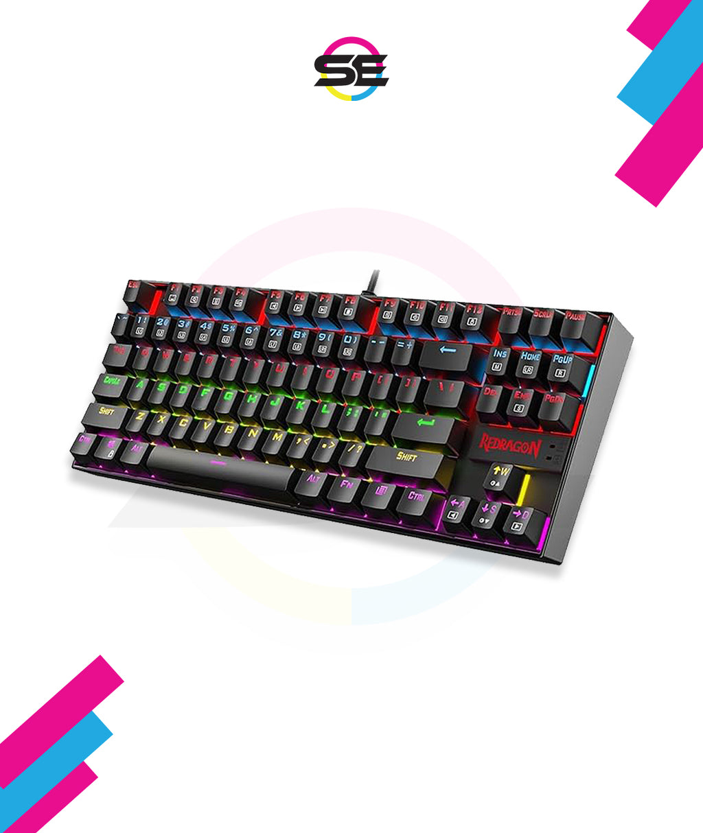 Redragon K552-KR KUMARA RGB Wired Mechanical Gaming Keyboard – 87 Keys TKL, Red Switch, Rainbow LED – Black