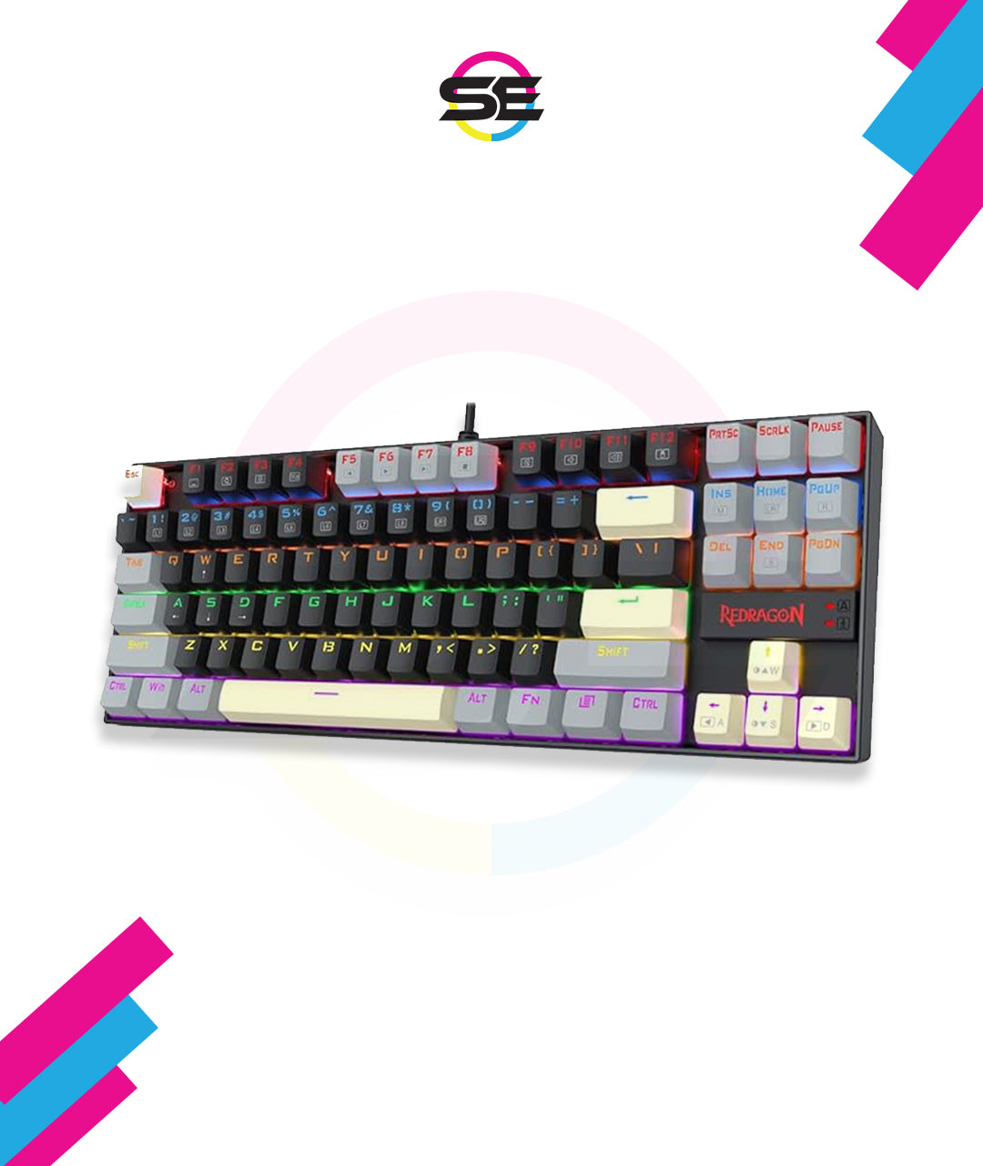 Redragon K552-LGY KUMARA RGB Wired Mechanical Gaming Keyboard – 87 Keys TKL, Hot-Swappable Switch, Double-Shot Keycaps – Black/Gray/Cream