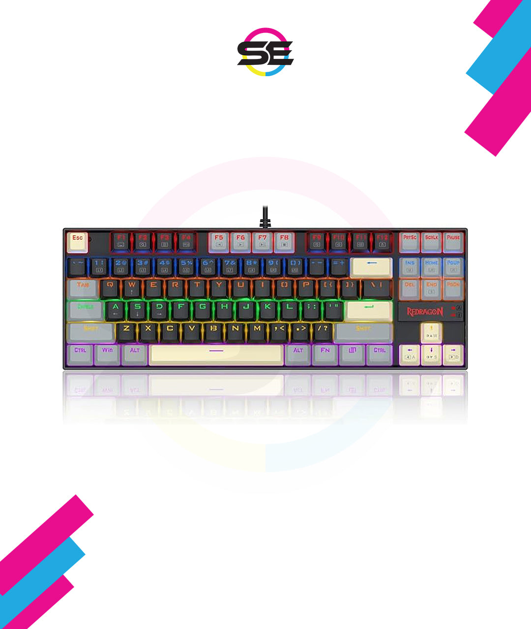 Redragon K552-LGY KUMARA RGB Wired Mechanical Gaming Keyboard – 87 Keys TKL, Hot-Swappable Switch, Double-Shot Keycaps – Black/Gray/Cream
