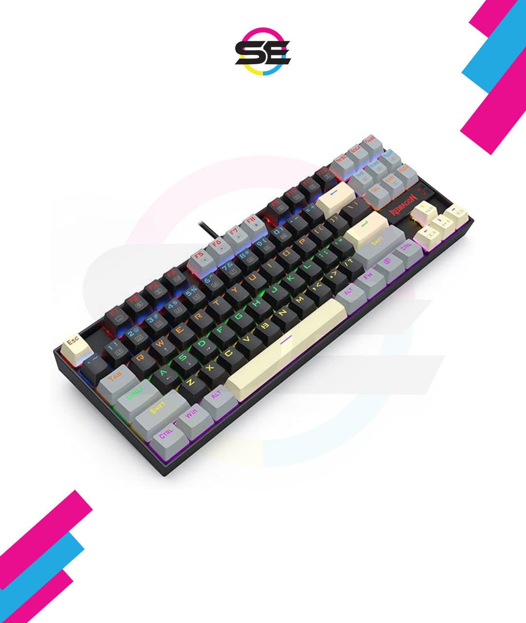 Redragon K552-LGY KUMARA RGB Wired Mechanical Gaming Keyboard – 87 Keys TKL, Hot-Swappable Switch, Double-Shot Keycaps – Black/Gray/Cream