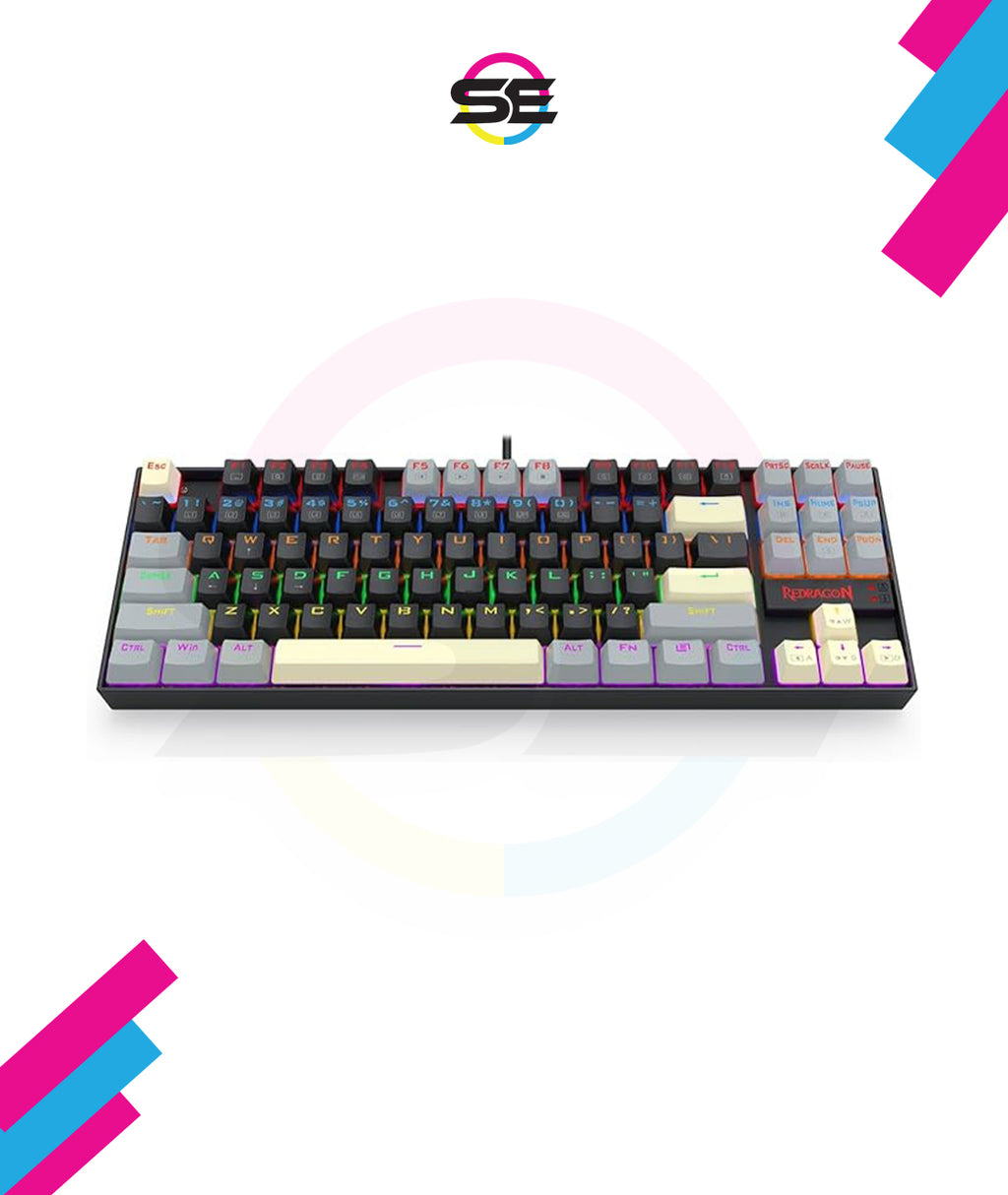 Redragon K552-LGY KUMARA RGB Wired Mechanical Gaming Keyboard – 87 Keys TKL, Hot-Swappable Switch, Double-Shot Keycaps – Black/Gray/Cream