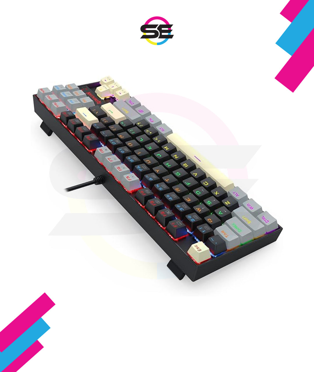 Redragon K552-LGY KUMARA RGB Wired Mechanical Gaming Keyboard – 87 Keys TKL, Hot-Swappable Switch, Double-Shot Keycaps – Black/Gray/Cream