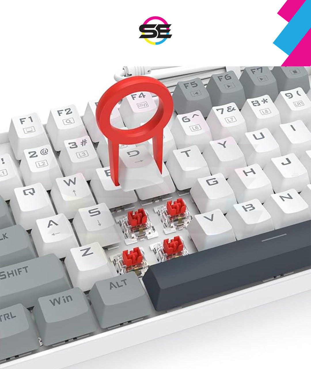 Redragon K552-WGL KUMARA RGB Wired Mechanical Gaming Keyboard – 87 Keys TKL, Hot-Swappable Red Switch, Rainbow LED – White/Gray/Black