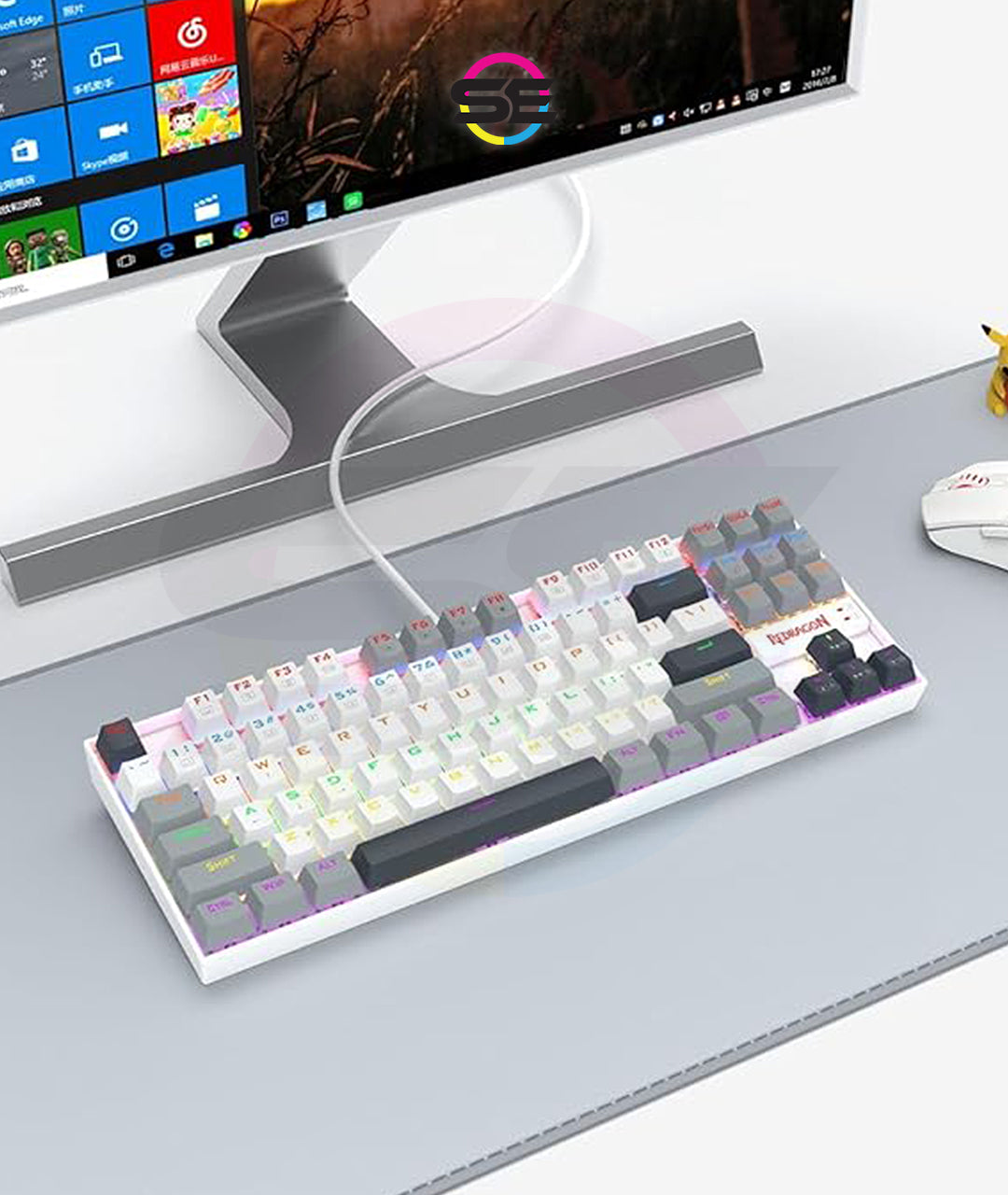 Redragon K552-WGL KUMARA RGB Wired Mechanical Gaming Keyboard – 87 Keys TKL, Hot-Swappable Red Switch, Rainbow LED – White/Gray/Black