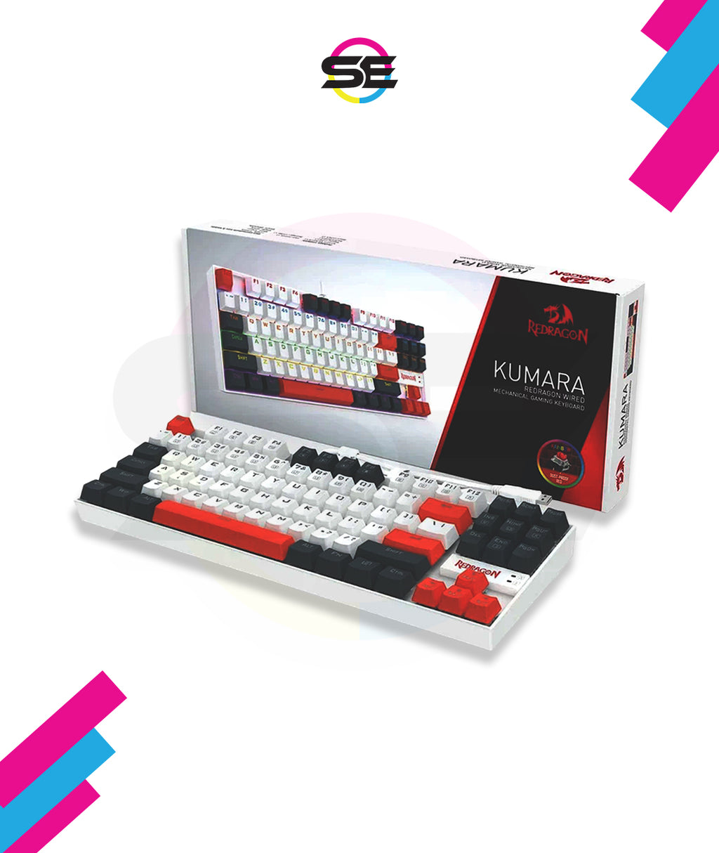 Redragon K552-WLR KUMARA RGB Wired Mechanical Gaming Keyboard – 87 Keys TKL, Hot-Swappable Red Switch, Rainbow LED – White/Black/Red