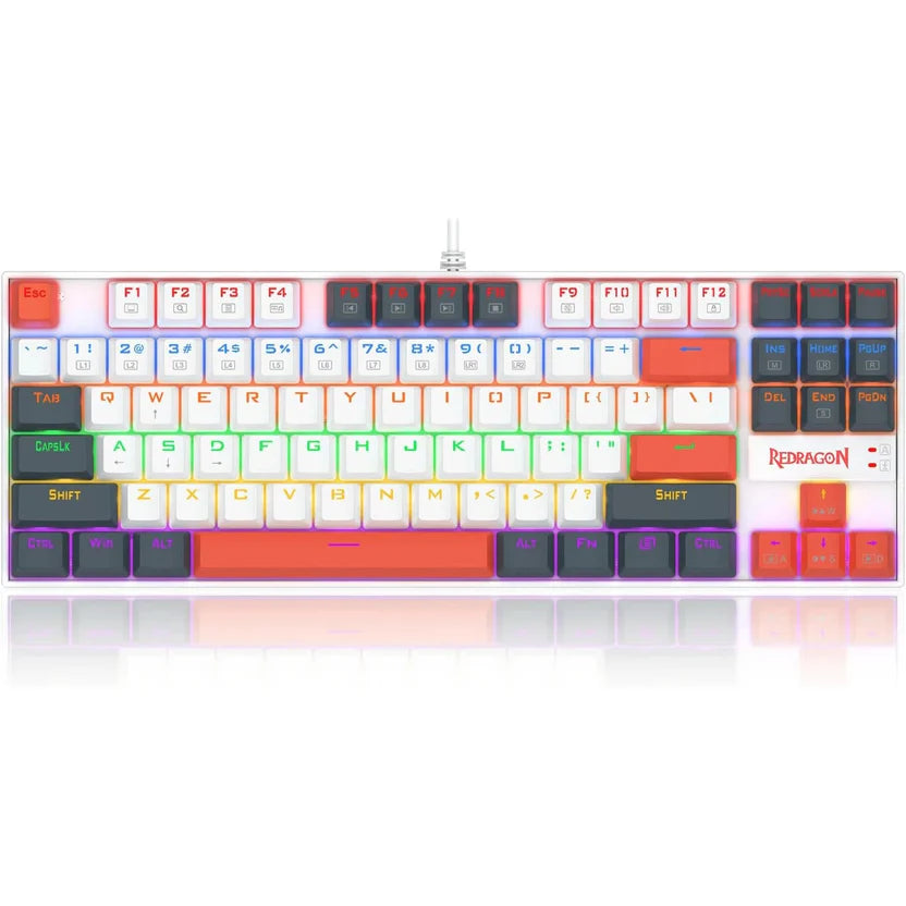 Redragon K552-WLR KUMARA RGB Wired Mechanical Gaming Keyboard – 87 Keys TKL, Hot-Swappable Red Switch, Rainbow LED – White/Black/Red