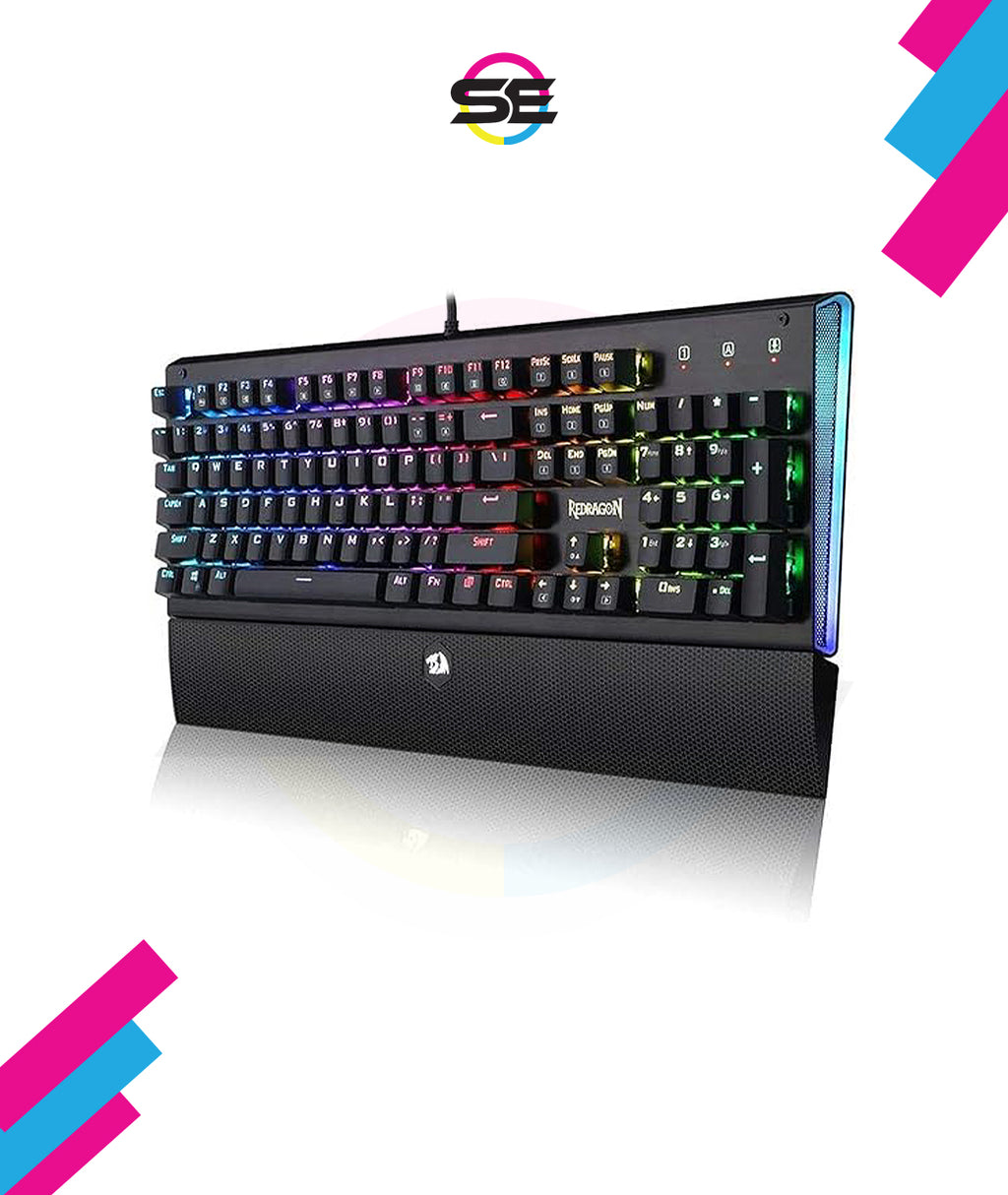 Redragon K569 RGB Wired Mechanical Gaming Keyboard – 104 Keys Full Size, Wrist Rest, Keycap Puller – Black