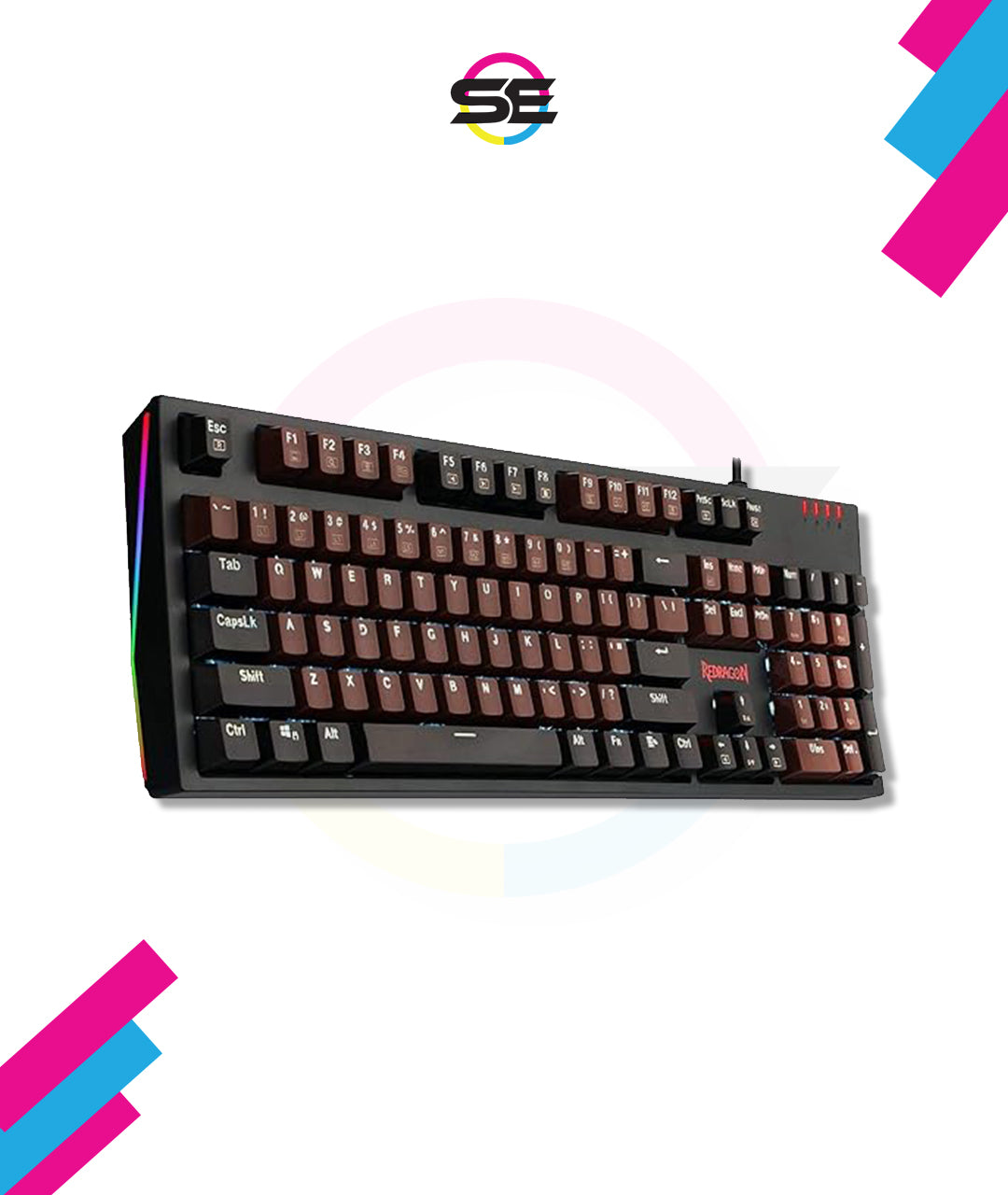 Redragon K592-PRO RGB Wired Mechanical Gaming Keyboard – 104 Keys Full Size, V-Optical Blue Switch, RGB Side Glow, Keycap Puller – Black/Brown