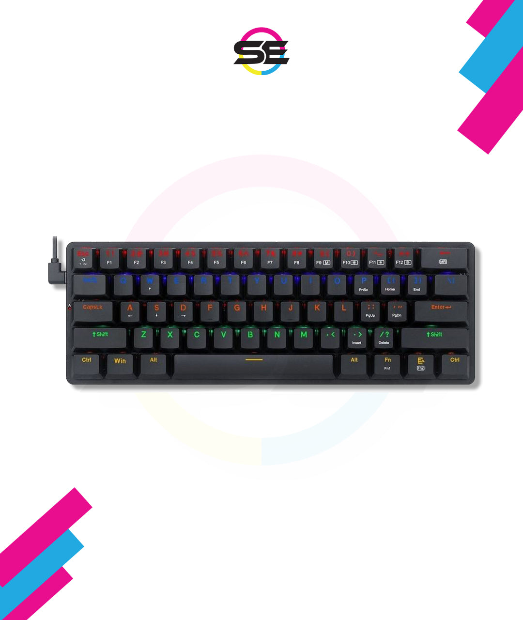 Redragon K615P-KBS ELISE PRO RGB Wireless Tri-Mode Mechanical Gaming Keyboard – 60% Layout, Low Profile Blue Switch, Bluetooth + 2.4G + Type-C – Black