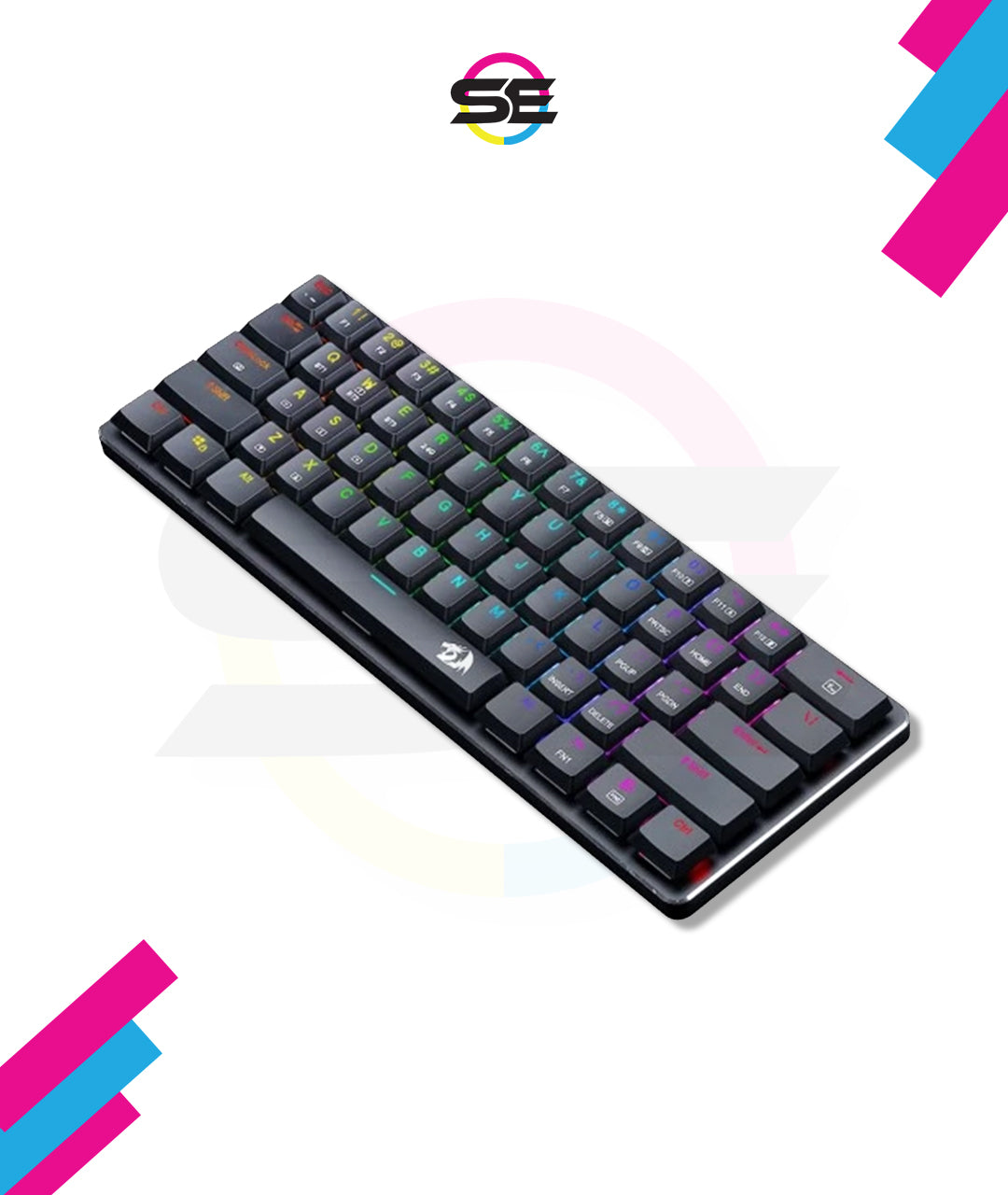 Redragon K615P-KBS ELISE PRO RGB Wireless Tri-Mode Mechanical Gaming Keyboard – 60% Layout, Low Profile Blue Switch, Bluetooth + 2.4G + Type-C – Black