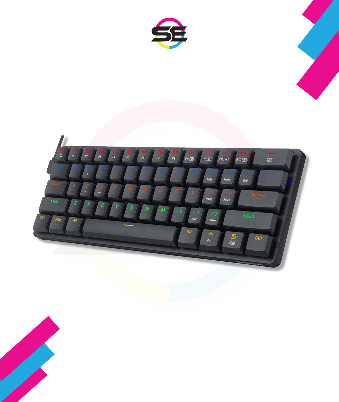 Redragon K615P-KBS ELISE PRO RGB Wireless Tri-Mode Mechanical Gaming Keyboard – 60% Layout, Low Profile Blue Switch, Bluetooth + 2.4G + Type-C – Black