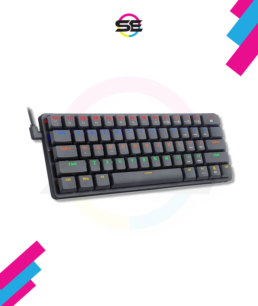 Redragon K615P-KBS ELISE PRO RGB Wireless Tri-Mode Mechanical Gaming Keyboard – 60% Layout, Low Profile Blue Switch, Bluetooth + 2.4G + Type-C – Black