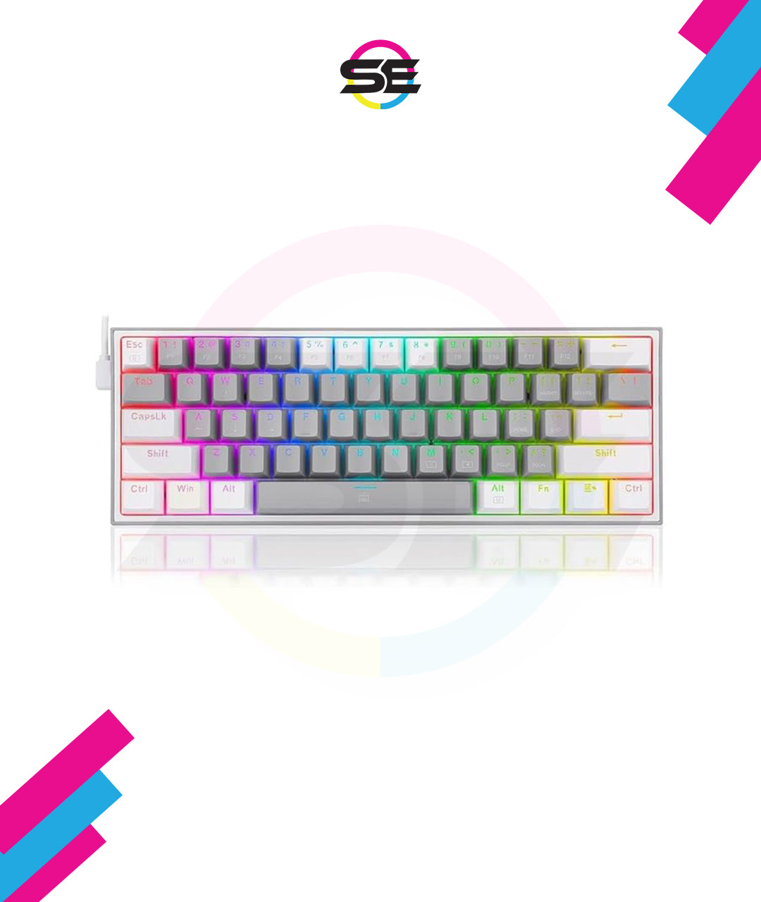 Redragon K616 FIZZ PRO RGB Wireless Tri-Mode Mechanical Gaming Keyboard – 61 Keys 60% Layout, Red Switch, N-Key Rollover, Detachable USB-C – White/Gray