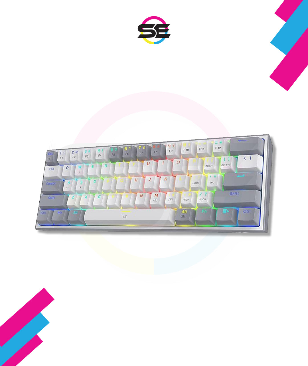 Redragon K616 FIZZ PRO RGB Wireless Tri-Mode Mechanical Gaming Keyboard – 61 Keys 60% Layout, Red Switch, N-Key Rollover, Detachable USB-C – White/Gray
