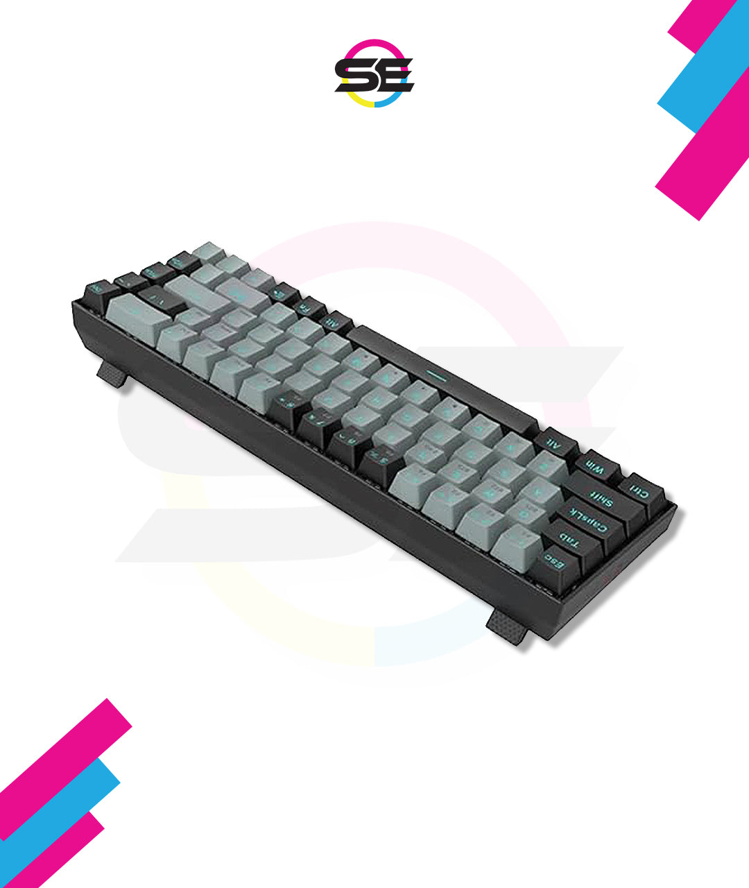 Redragon K662L-G1RS Wireless Portable 65% Mechanical Gaming Keyboard – 68 Keys, Red Switch, Double-Shot Keycaps, 2.4G + Bluetooth, 2×AAA Battery – Black/Gray